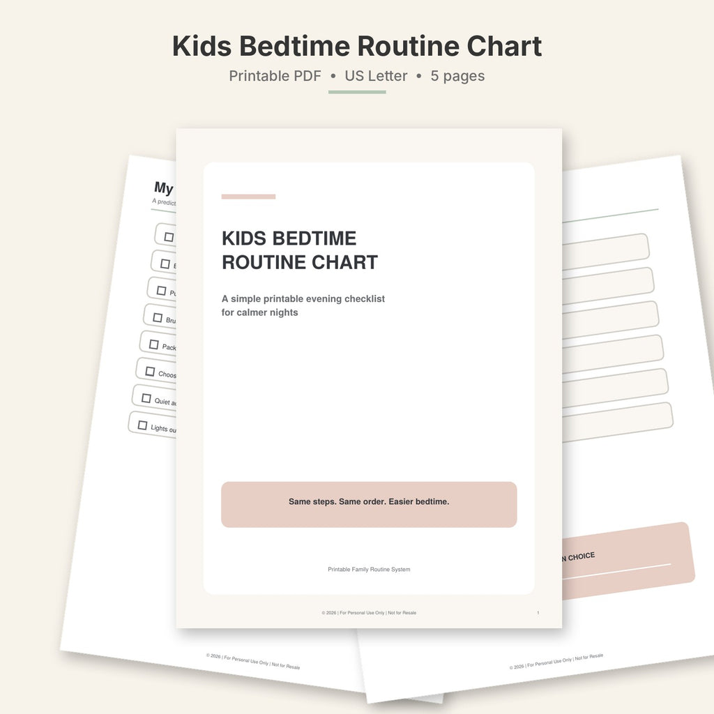 Kids Bedtime Routine Chart — Printable Evening Checklist