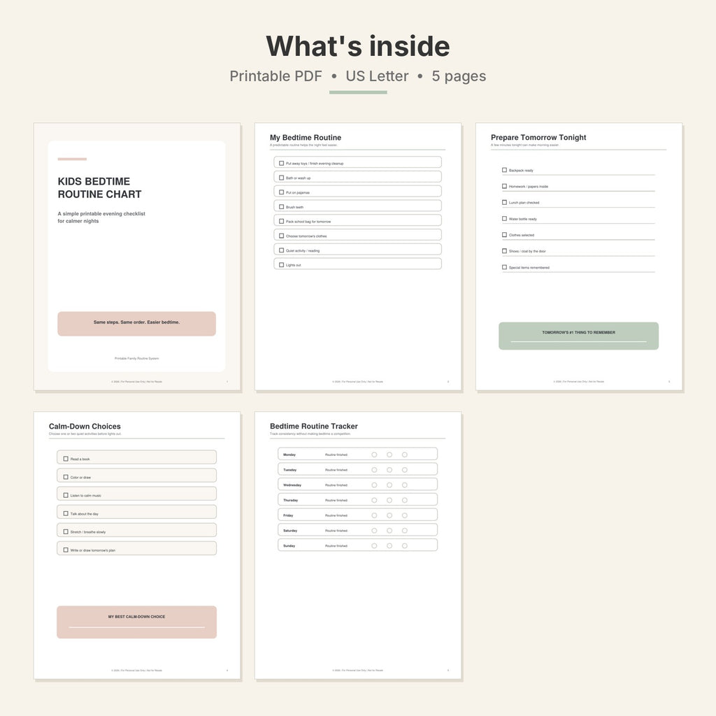 Kids Bedtime Routine Chart — Printable Evening Checklist