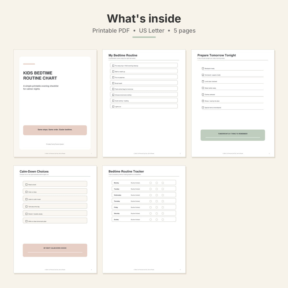 Kids Bedtime Routine Chart — Printable Evening Checklist