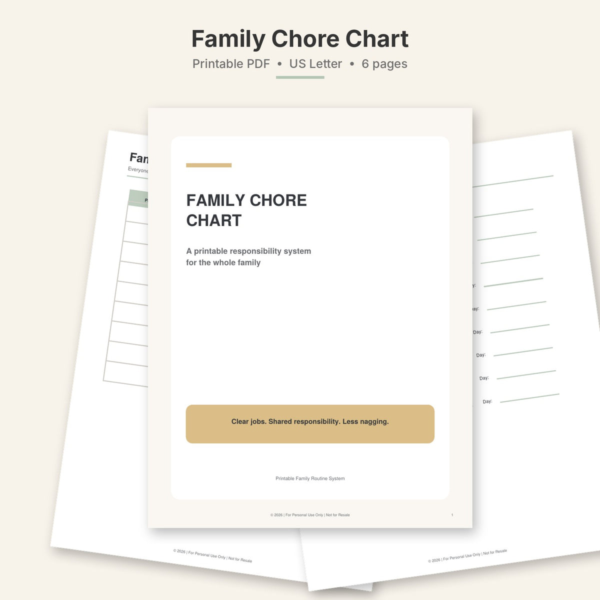 Family Chore Chart — Printable Responsibility System