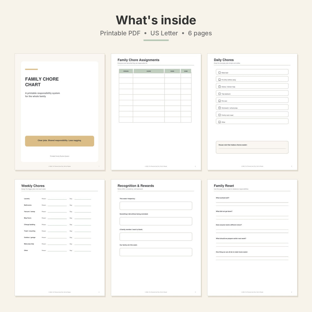 Family Chore Chart — Printable Responsibility System