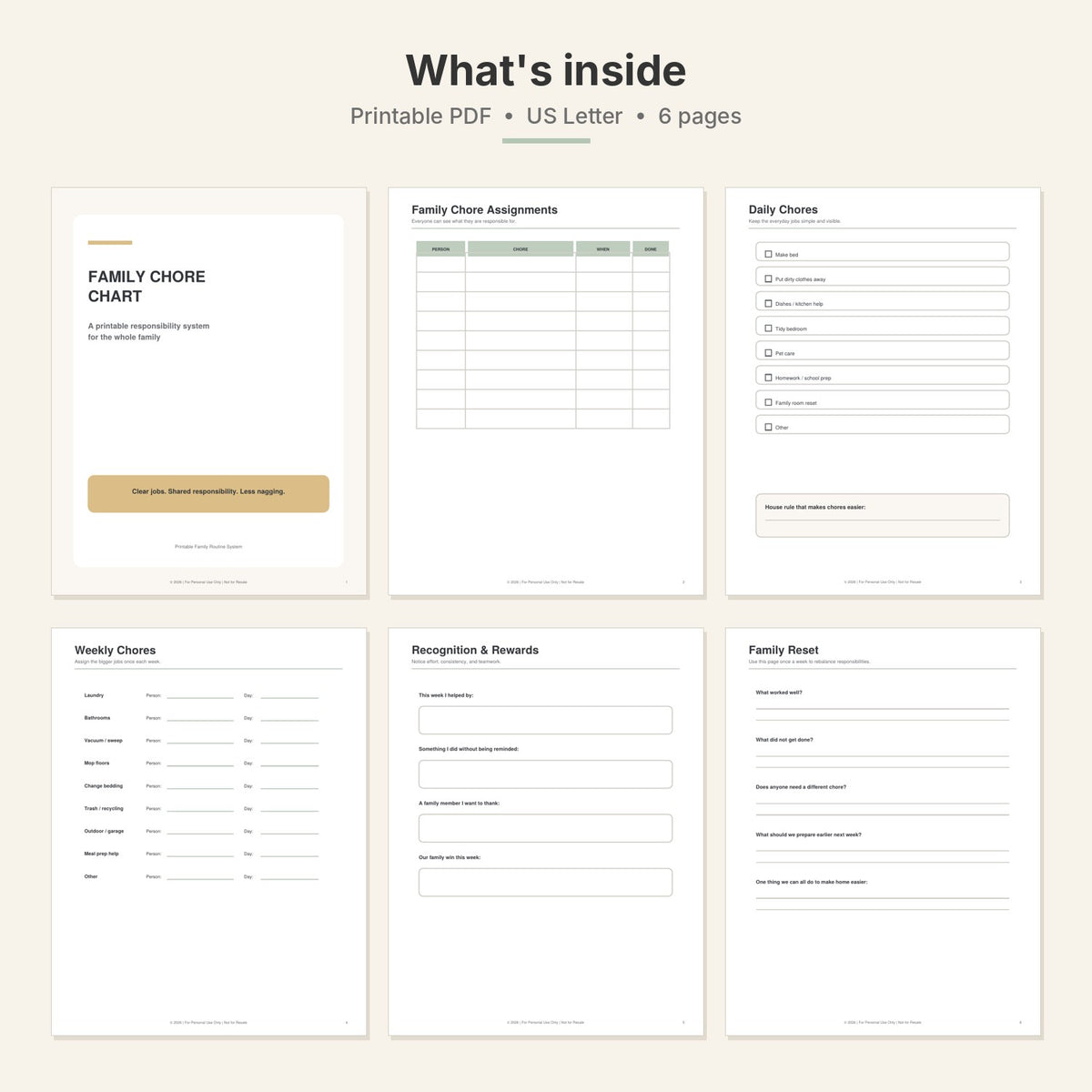 Family Chore Chart — Printable Responsibility System
