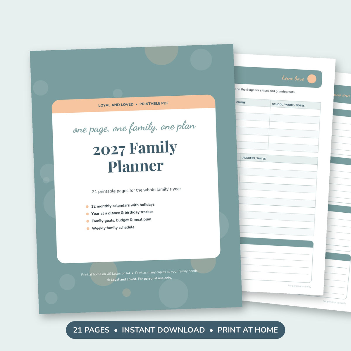 2027 Family Planner printable cover