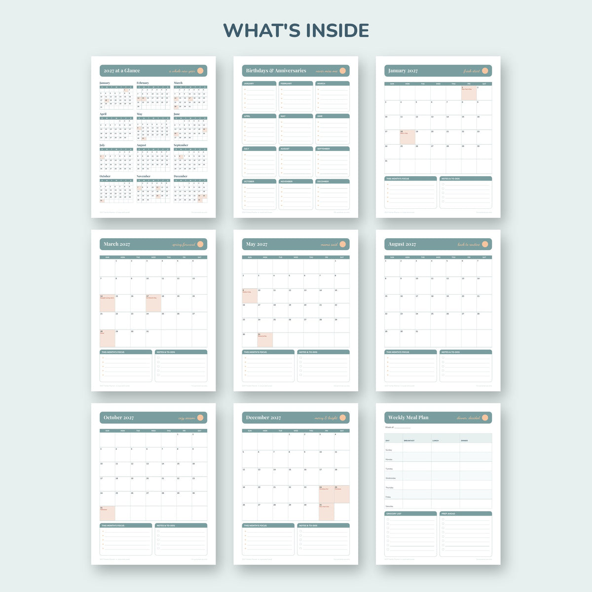 2027 Family Planner pages inside