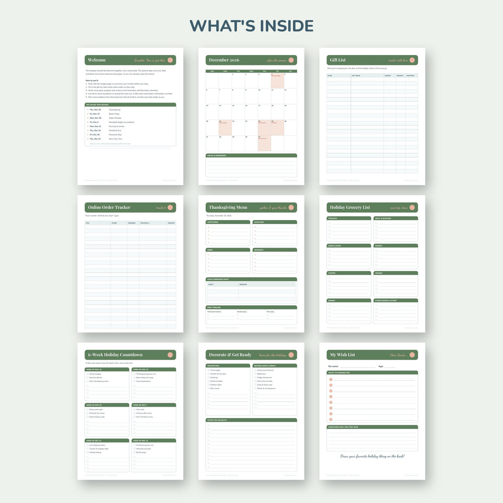 The Calm Holiday Planner 2026 pages inside