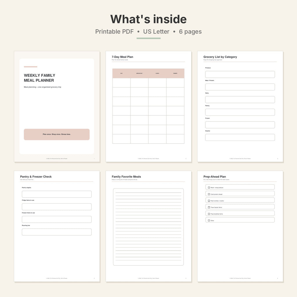 Weekly Family Meal Planner + Grocery List