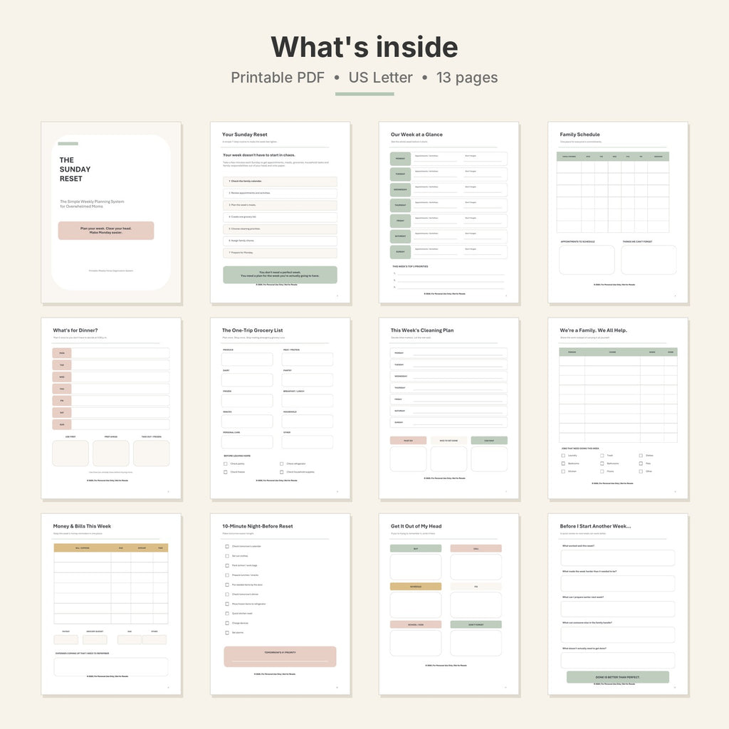 The Sunday Reset — Weekly Home Organization Planner for Busy Moms