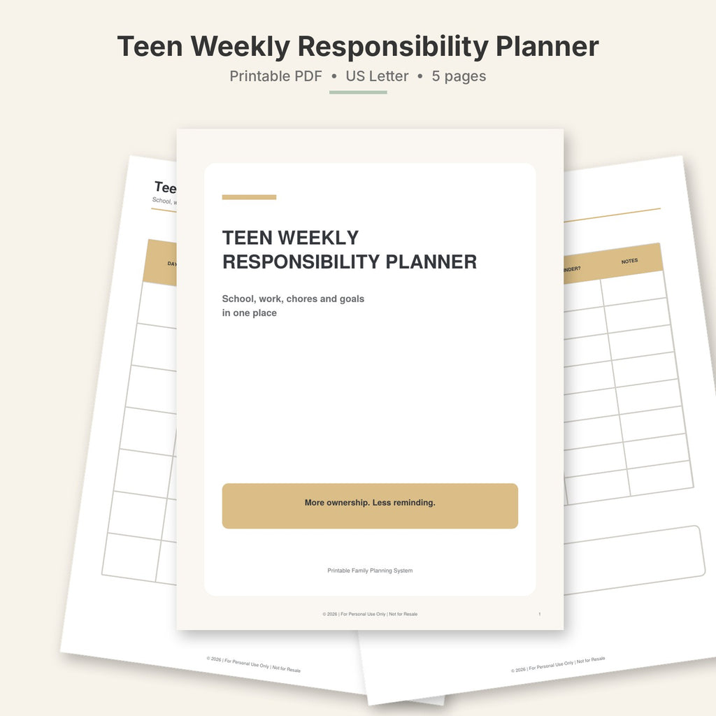 Teen Weekly Responsibility Planner