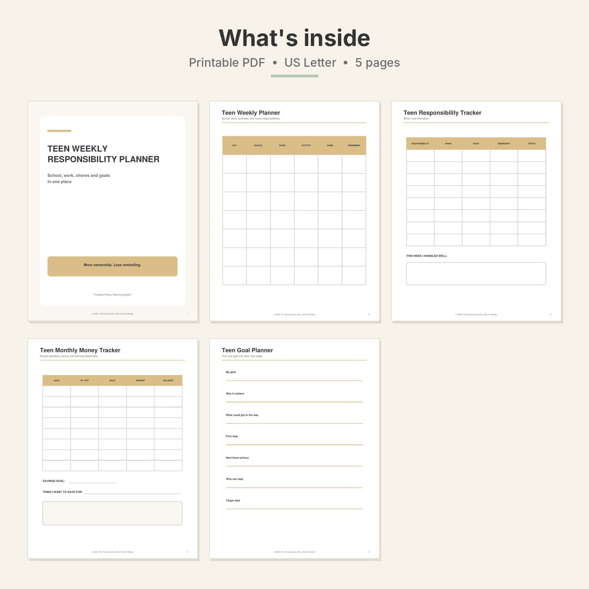 Teen Weekly Responsibility Planner