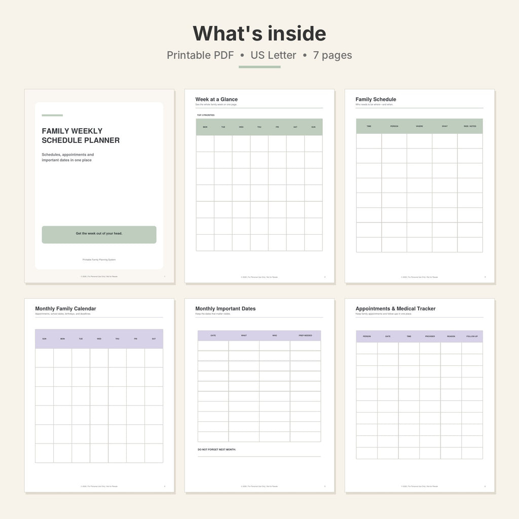 Family Weekly Schedule & Appointment Planner